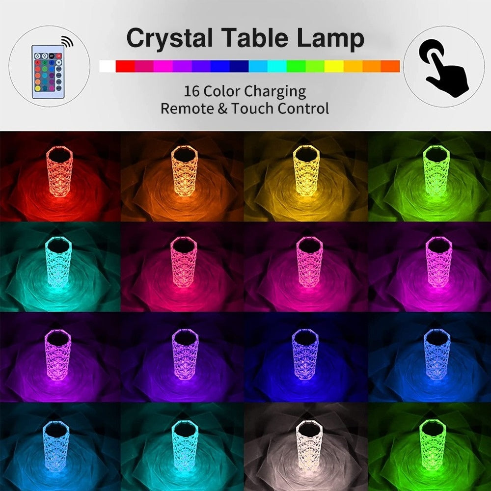 16 Colors LED Crystal Rose Light Touch Table Lamps - Techno Temple