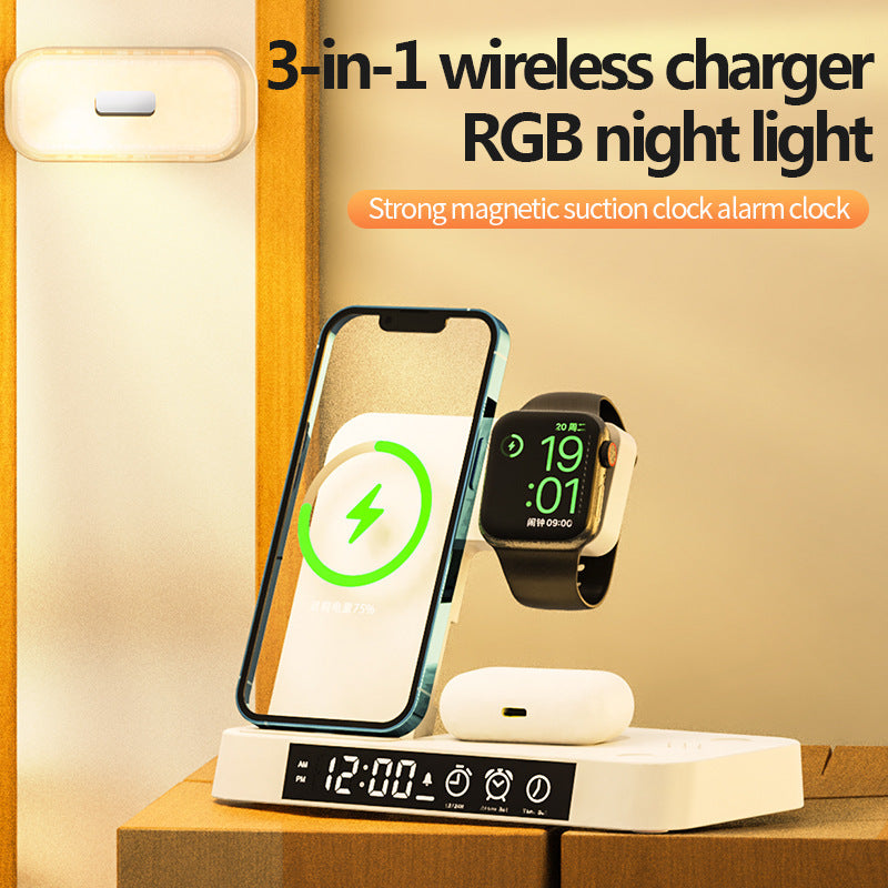 4 In 1 Wireless Charger Station With Alarm Clock Display - Techno Temple